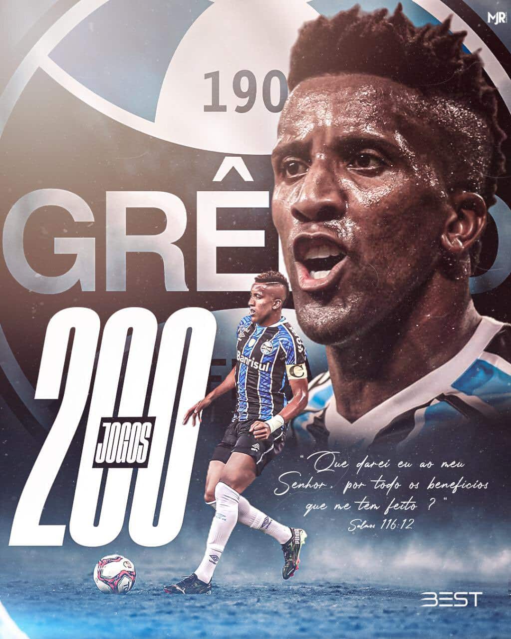 Cortez posta linda mensagem em comemoração aos 200 jogos com a camisa do Grêmio