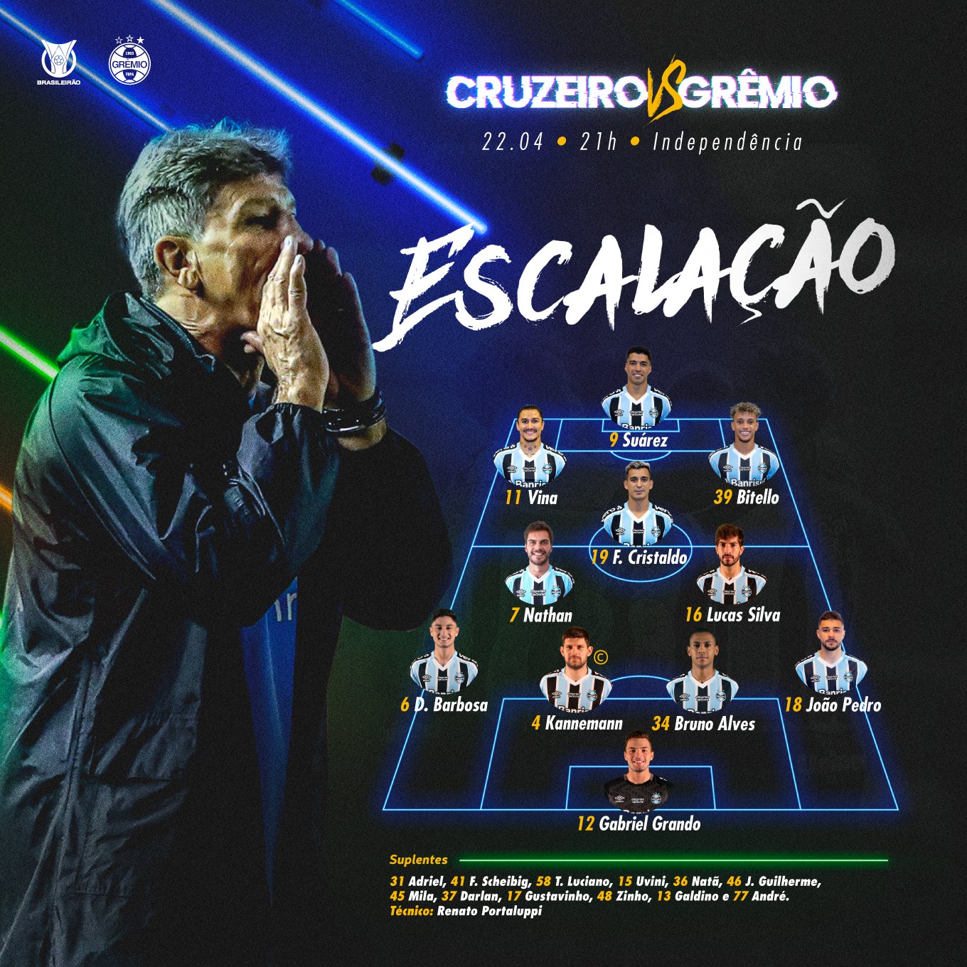 Cruzeiro x Grêmio - Escalação oficial