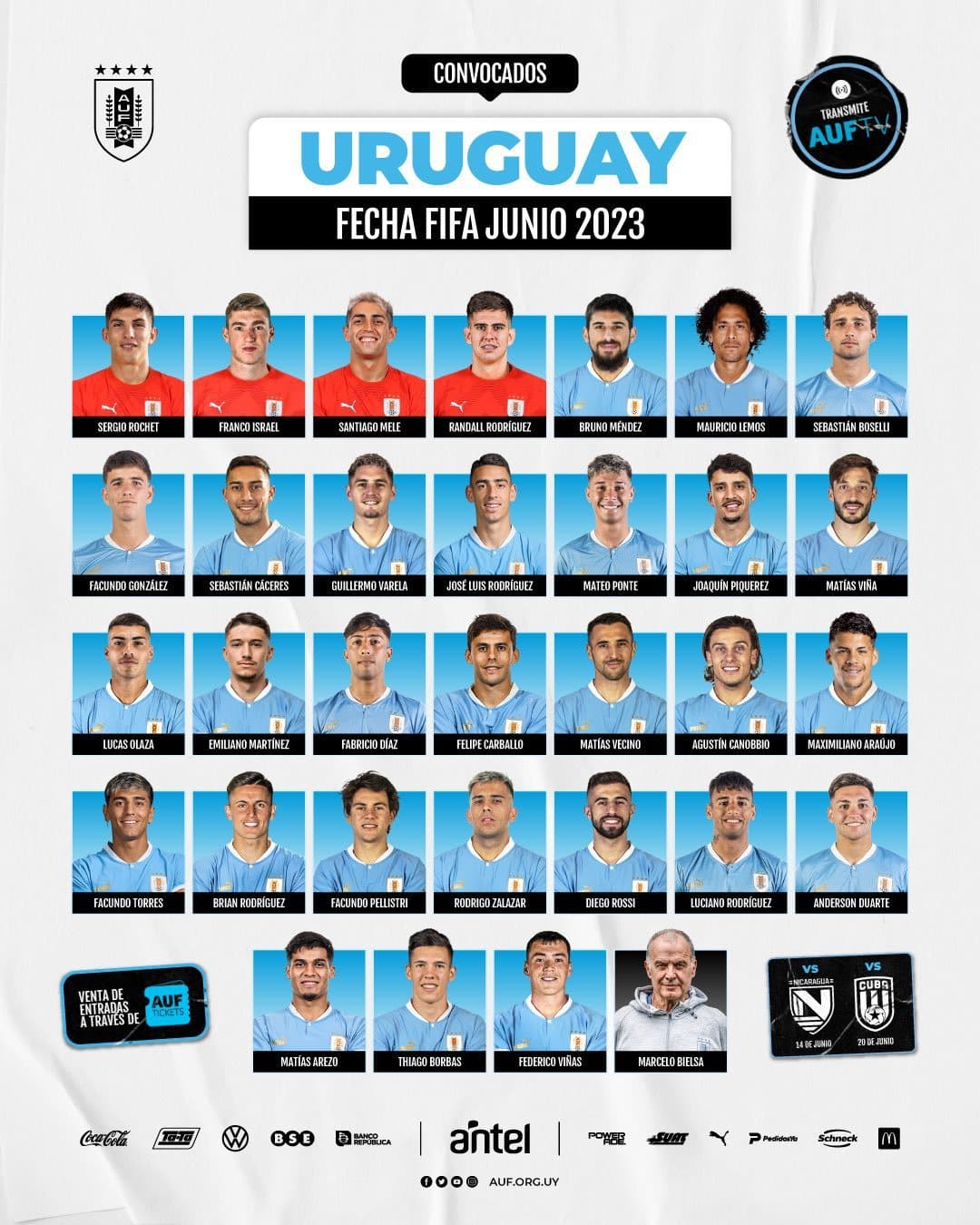 Uruguai convocados Bielsa 2023