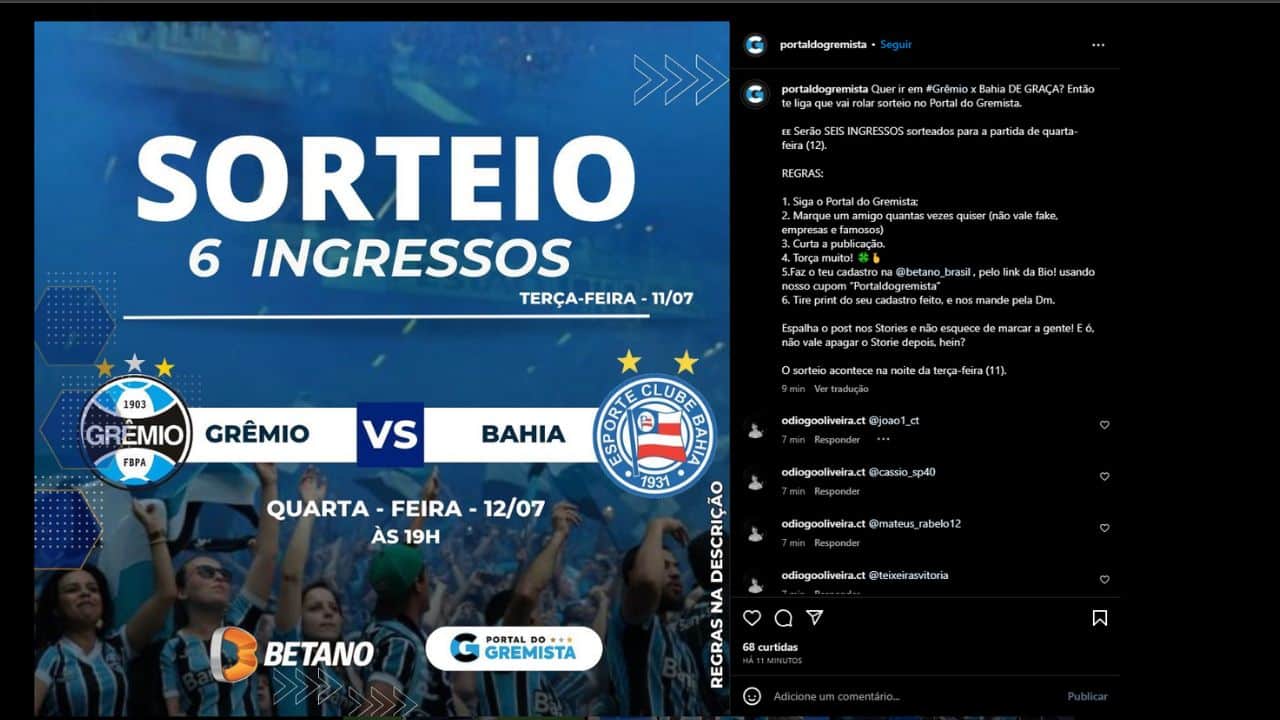 Sorteio Portal do Gremista & Betano Grêmio x Bahia Copa do Brasil 2023