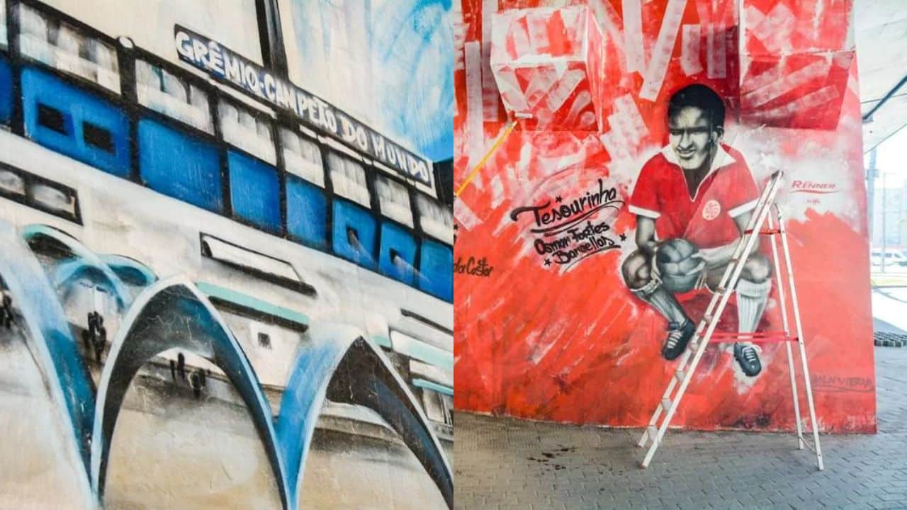 Viaduto de Porto Alegre recebe pintura com o tema 'GreNal'; confira os detalhes