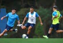 Cristaldo, Braithwaite e soteldo no treino do Grêmio