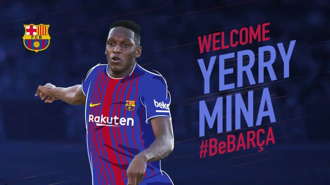 Yerry Mina quando foi anunciado pelo Barcelona em 2017/18.