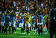 Elenco do Grêmio no empate com o Brasil de Pelotas por 0 a 0