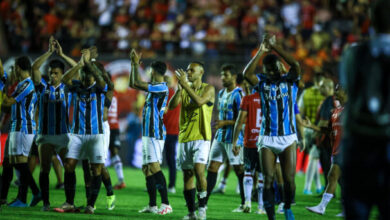 Elenco do Grêmio no empate com o Brasil de Pelotas por 0 a 0