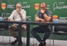 Luciano Hocsman e Leandro Vuaden, presidente e chefe de arbitragem da FGF, respectivamente