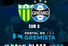 Poster de Ypiranga x Grêmio, jogo que será transmitido no Hotel do Imortal no próximo sábado (15)