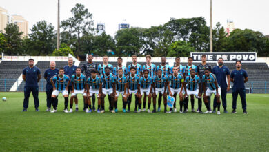 Equipe do Grêmio antes do jogo contra o Corinthians, pelo Brasileirão Sub-20