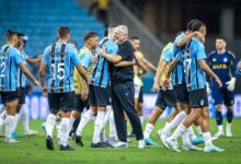 Jogadores do Grêmio contra o corinthians